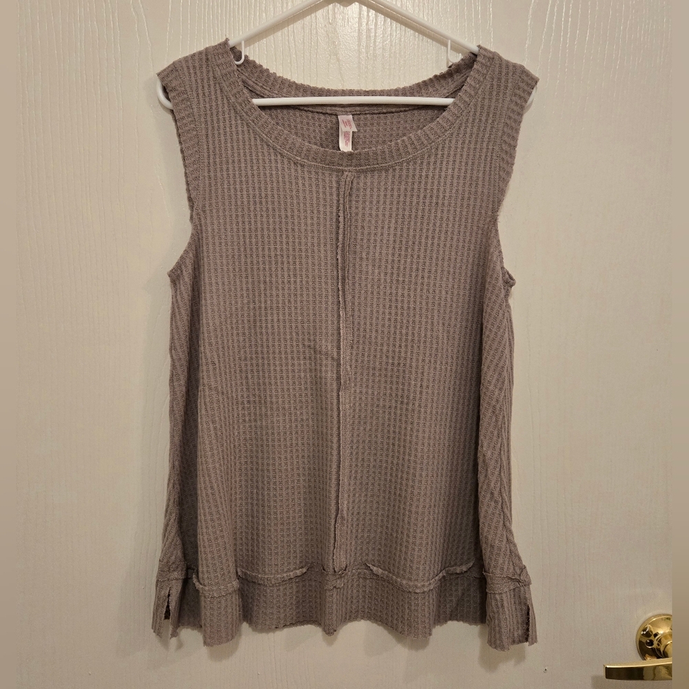 Xhilaration Womens Soft & Cozy Waffle Knit Sleeveless Sleepwear Top, Tan, Medium